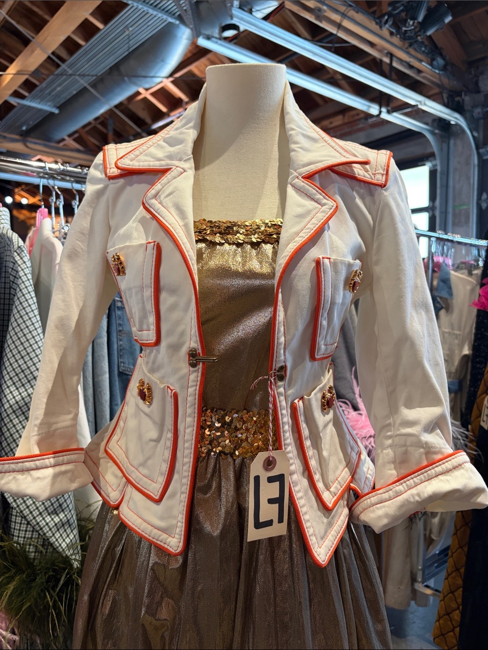 White Blazer with Coral Trim - Women's Tailored Jacket